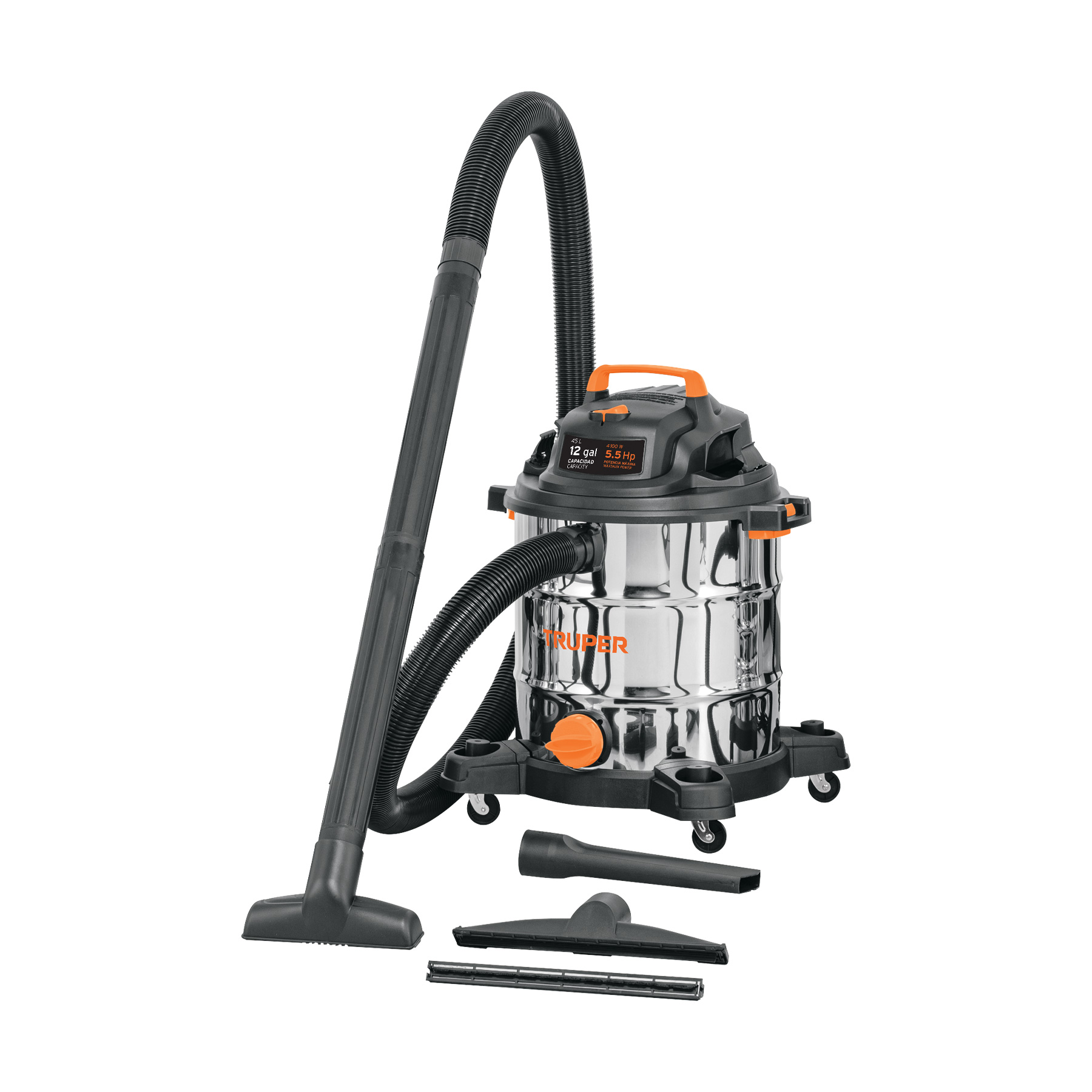 Aspiradora de sólidos y líquidos Truper 12 gal acero inox ASP12X plateado