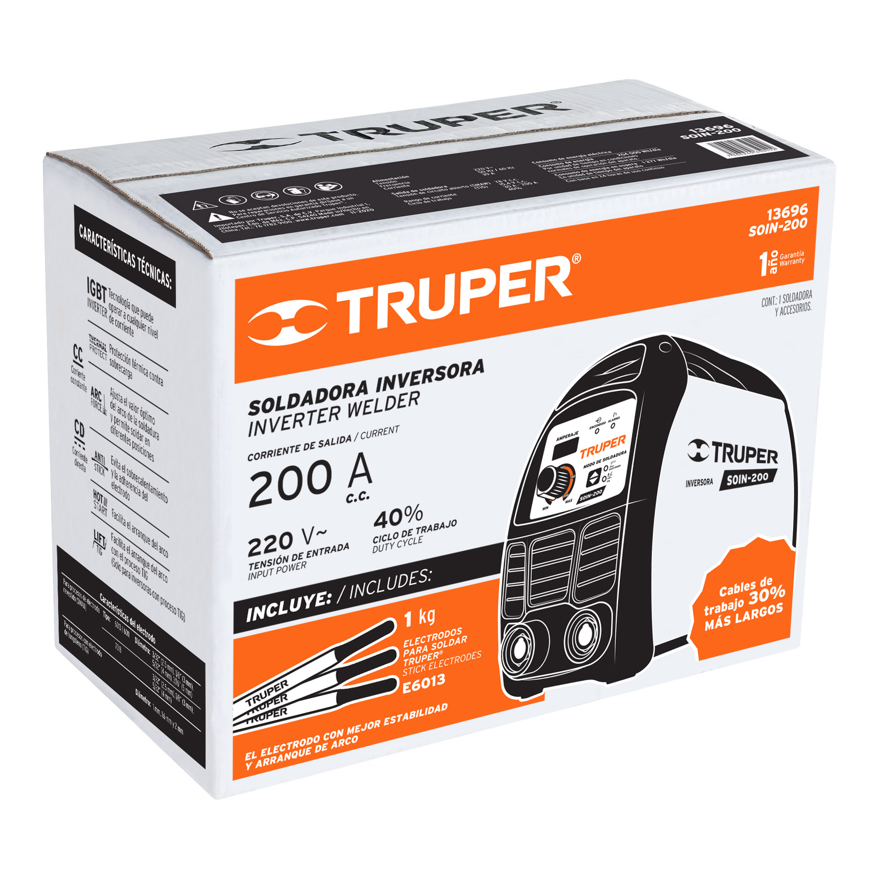 Soldadora inversora Truper 200 A 220 V SOIN200 naranja