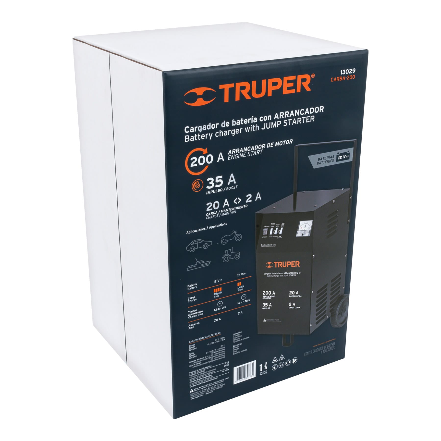 Cargador con arrancador Truper de 200 A para baterías de 12 V CARBA200 negro