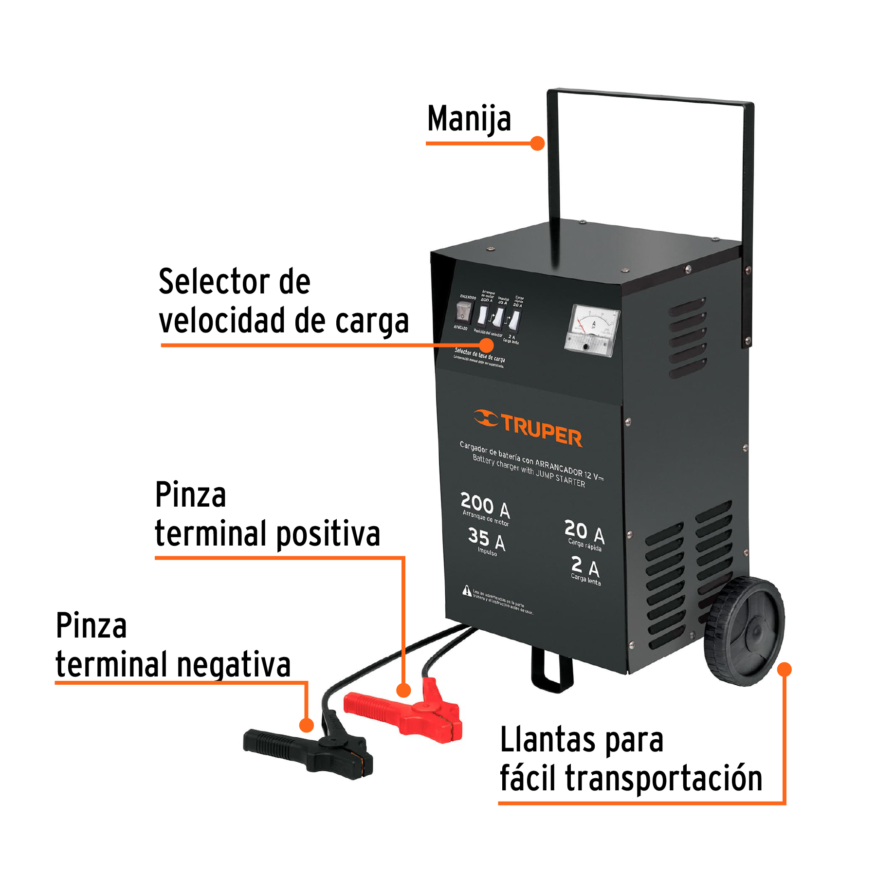 Cargador con arrancador Truper de 200 A para baterías de 12 V CARBA200 negro
