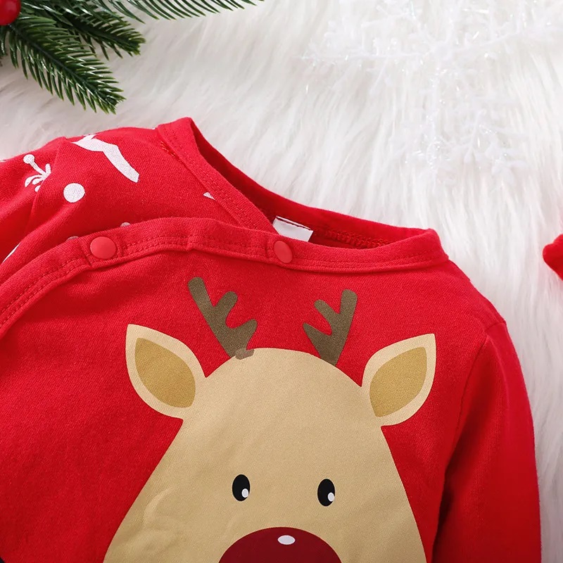 Disfraz Bebe Venado Rojo Alce Gorro Navidad Algodón Manga Larga.