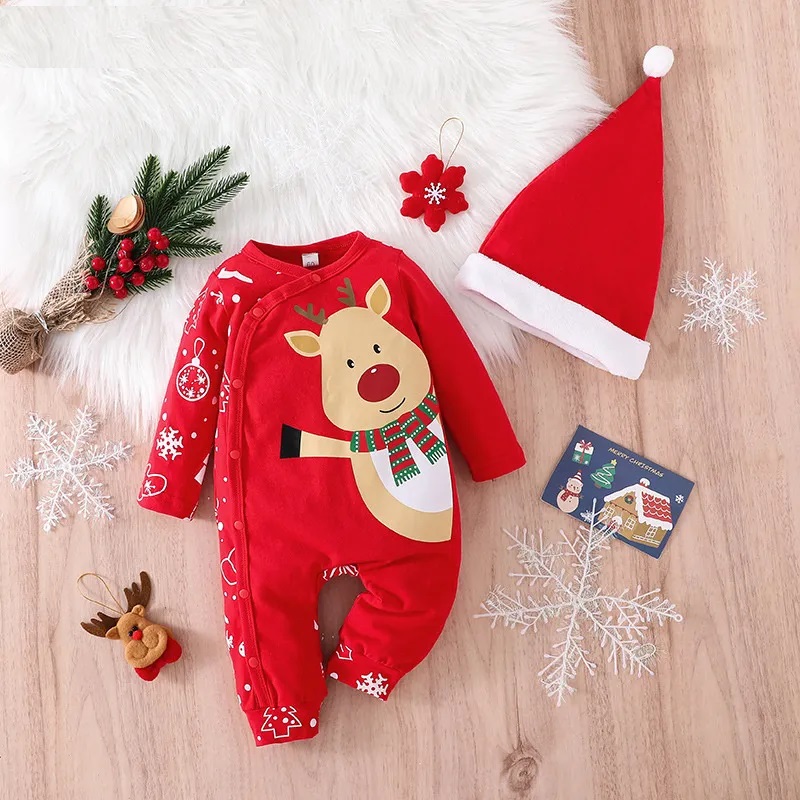 Disfraz Bebe Venado Rojo Alce Gorro Navidad Algodón Manga Larga.