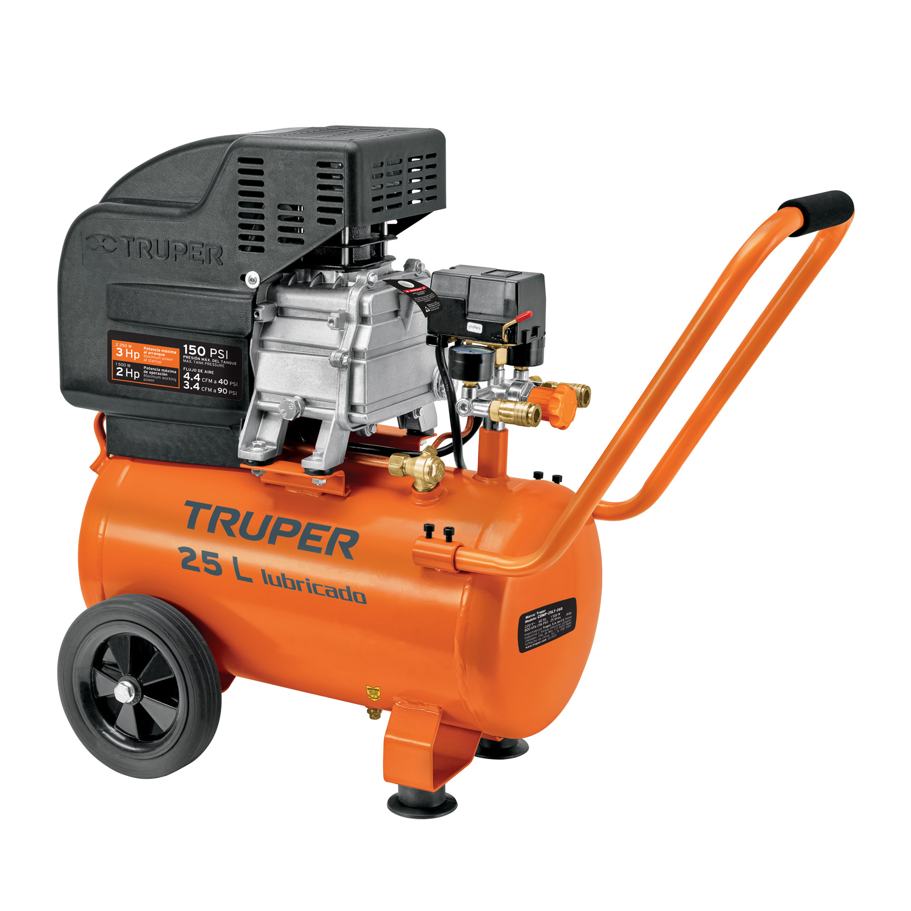 Compresor de aire Truper lubricado horizontal 25L 3HP 127V Truper COMP25LT naranja