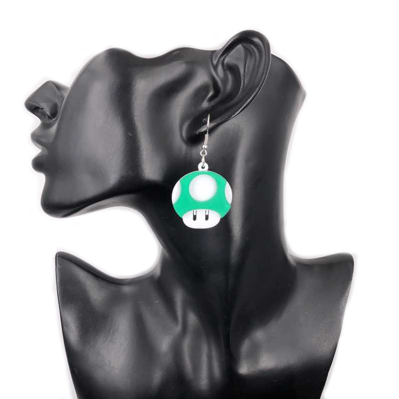 Aretes Pendientes Hongo Super Mario Vida Verde Rojo Acrílicos Hombre Mujer Joyería