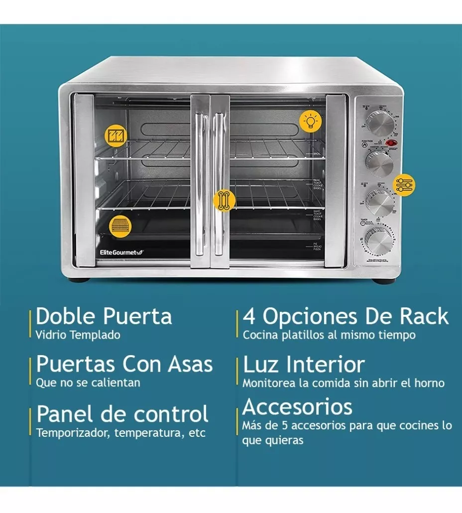 Horno Elite Gourmet De Doble Puerta Con Asador Y Convección .
