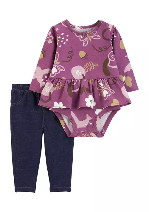 Carters Set 2 Piezas Pañalero Manga Larga Bebe Niña Impreso