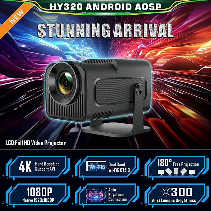TEKXDD Proyector Portátil, 4K Full HD Wifi Mini Proyector, 1080P Proyector Inteligente Apoyo WiFi 6, 180° Rotación, BT 5.0, 10000 Lúmenes, Compatible HD-MI/USB/SD.
