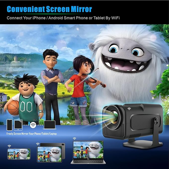 TEKXDD Proyector Portátil, 4K Full HD Wifi Mini Proyector, 1080P Proyector Inteligente Apoyo WiFi 6, 180° Rotación, BT 5.0, 10000 Lúmenes, Compatible HD-MI/USB/SD.