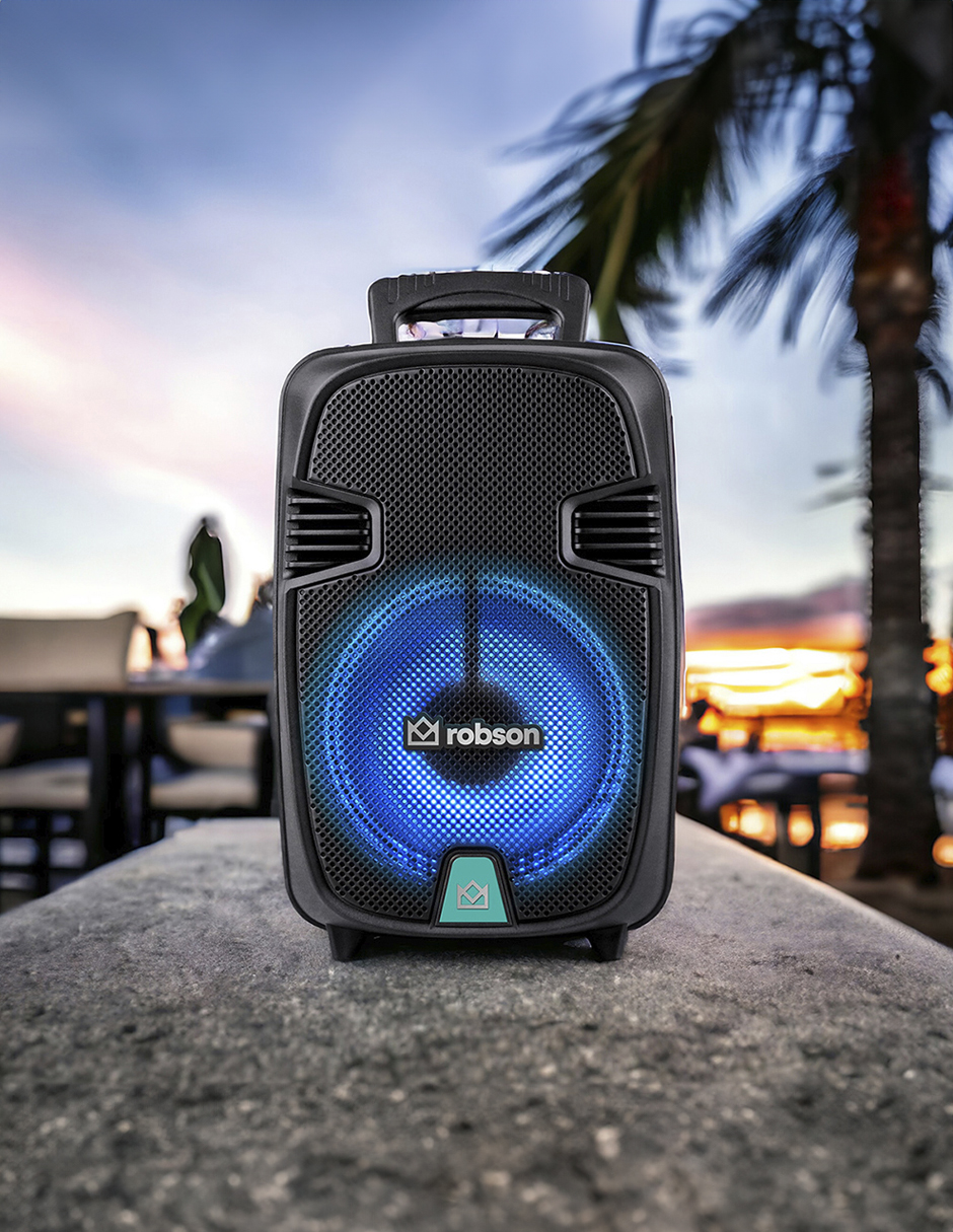 Bocina Bluetooth Robson Rob-1008 Recargable Usb Fm Aux 6200w Color Negro.