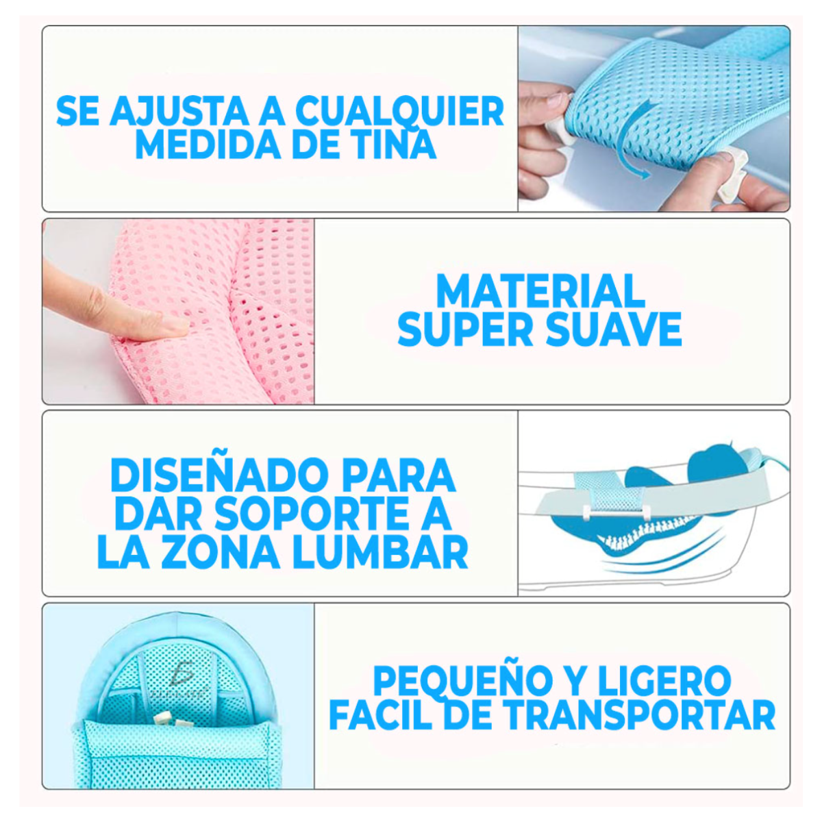Soporte suave para tina bebé respaldo para bañera antideslizante color Rosa .