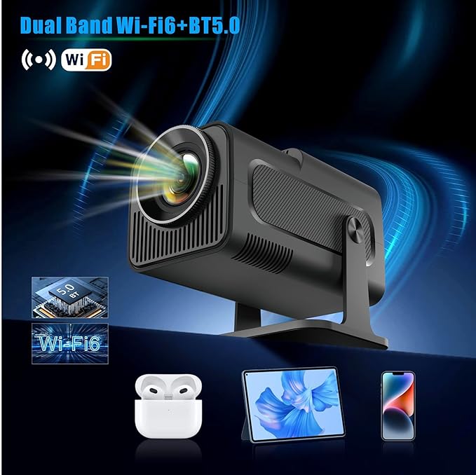 TEKXDD Proyector Portátil, 4K Full HD Wifi Mini Proyector, 1080P Proyector Inteligente Apoyo WiFi 6, 180° Rotación, BT 5.0, 10000 Lúmenes, Compatible HD-MI/USB/SD.