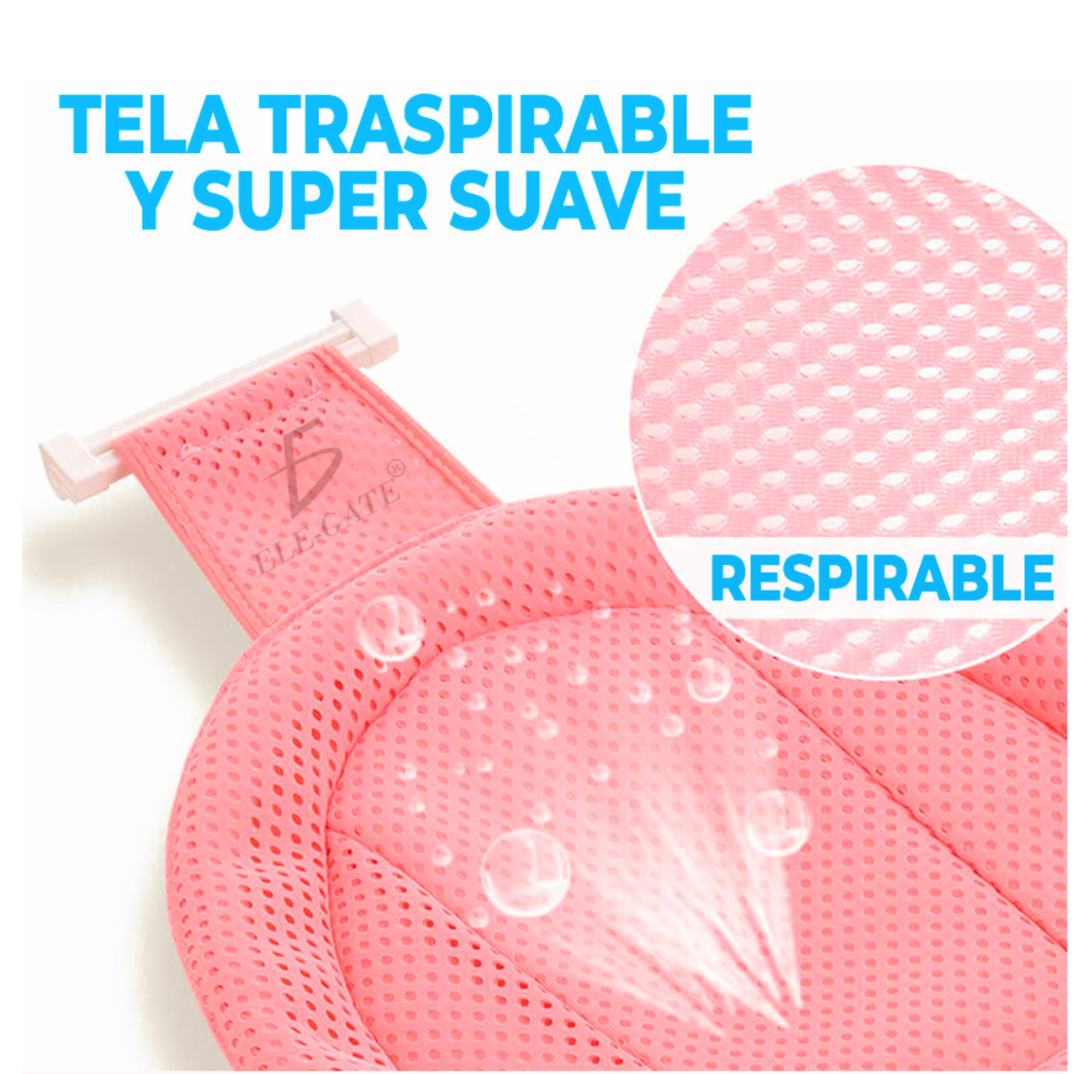 Soporte suave para tina bebé respaldo para bañera antideslizante color Rosa .