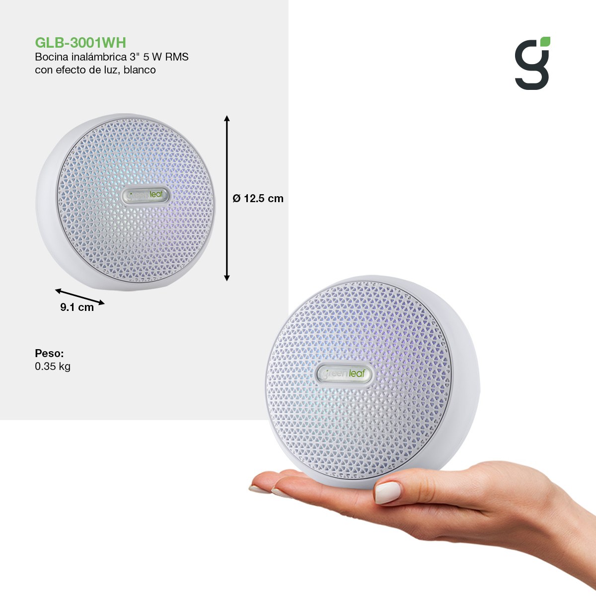 Bocina Inalámbrica 3 PuLG Green Leaf 5 W Rms Glb-3001wh.
