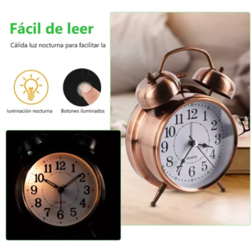 Reloj Despertador Campana Retro Analógico.