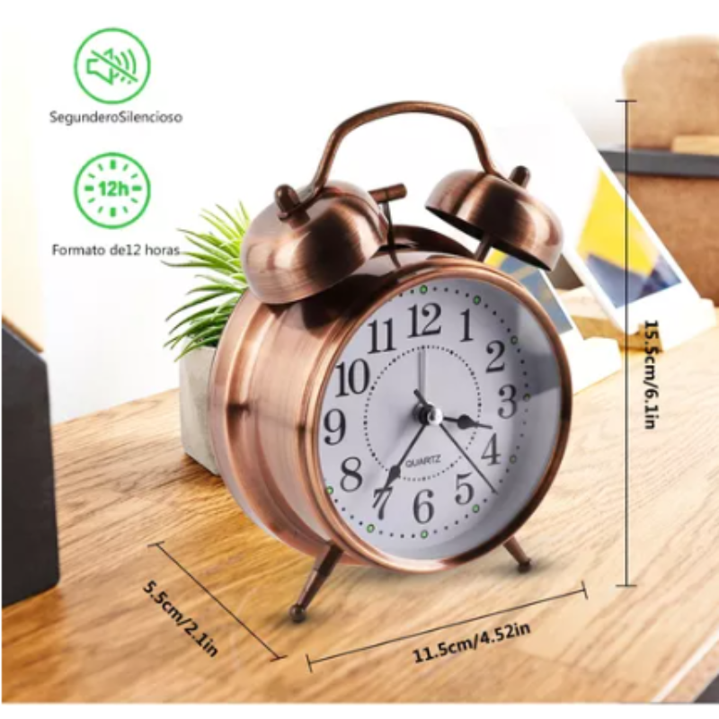 Reloj Despertador Campana Retro Analógico.