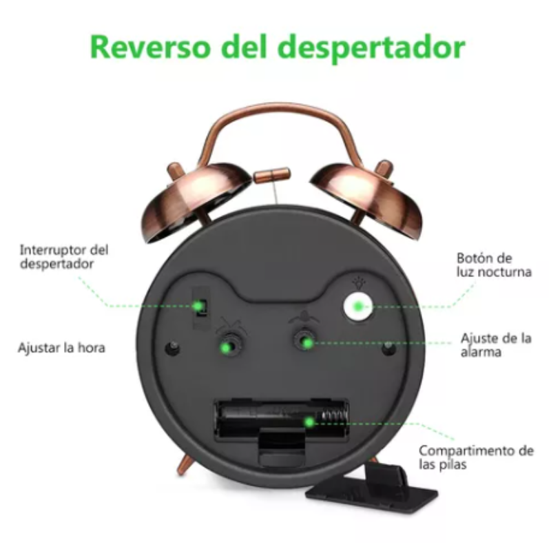Reloj Despertador Campana Retro Analógico.