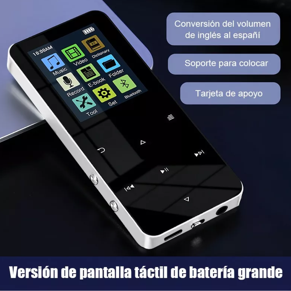 Reproductor Música Mp3 Mp4 Bluetooth Con Pantalla Táctil PLATA.