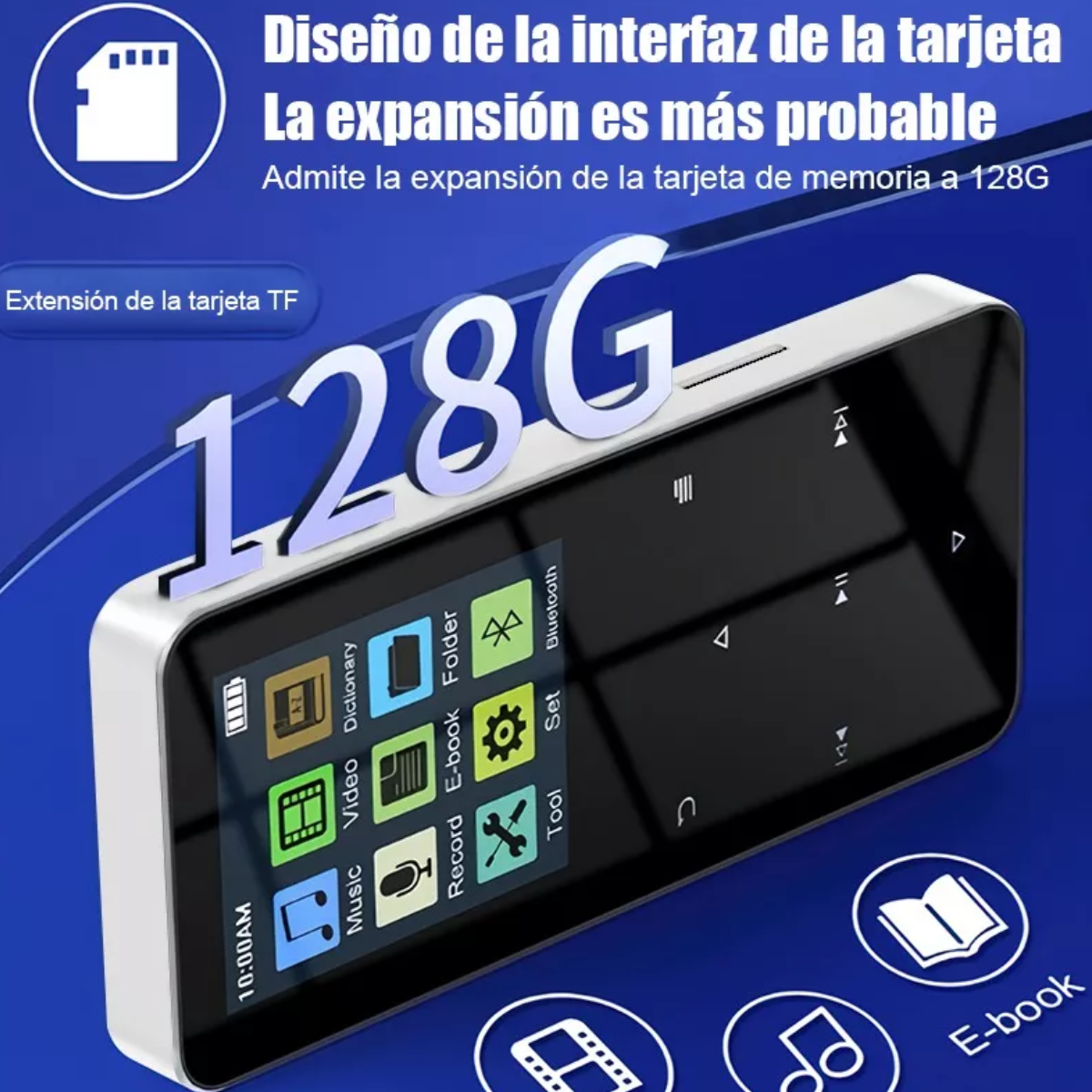 Reproductor Música Mp3 Mp4 Bluetooth Con Pantalla Táctil PLATA.
