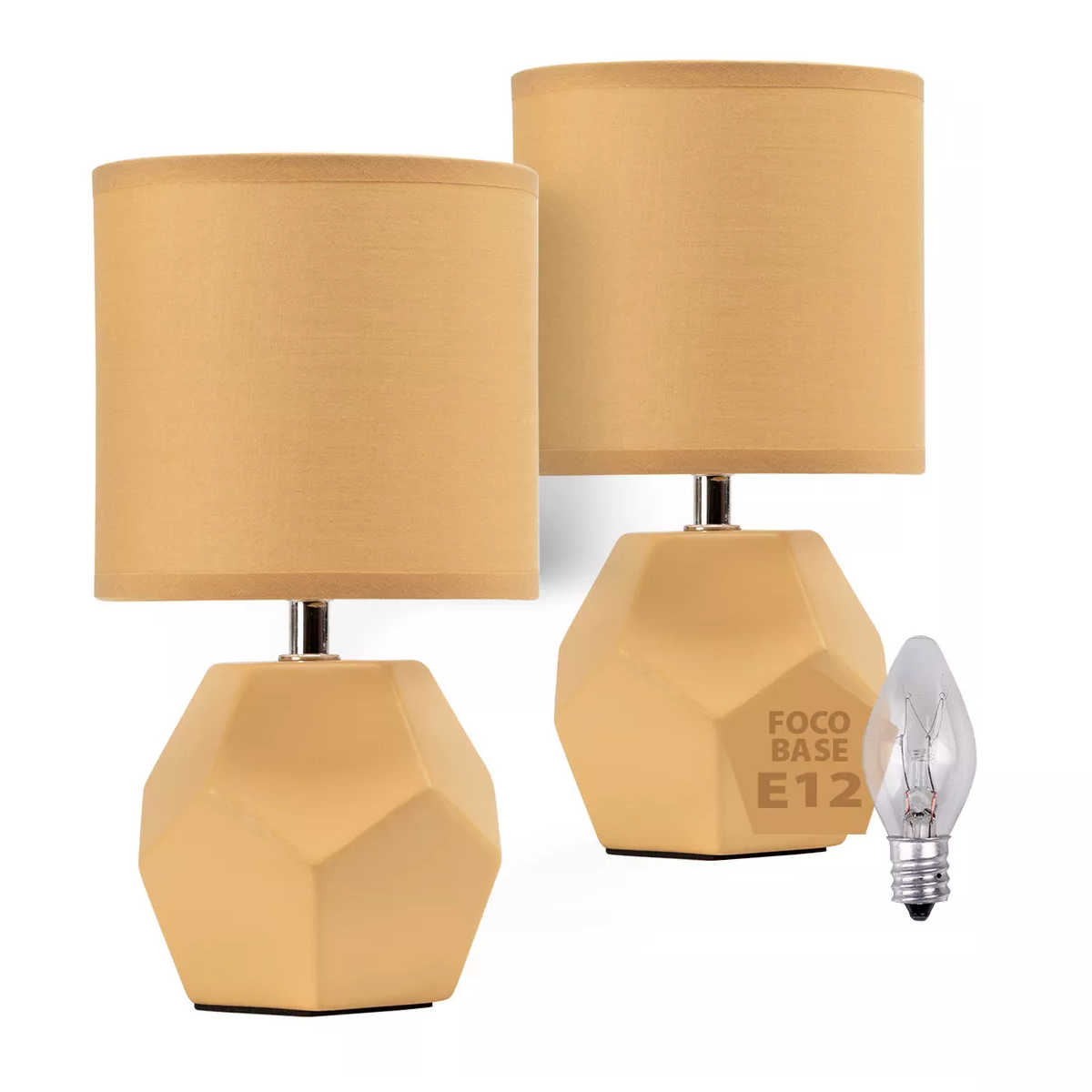 Set De 2 Lámparas De Buró Cerámica Estilo Minimalista 12.5 Estructura Café Pantalla Café.