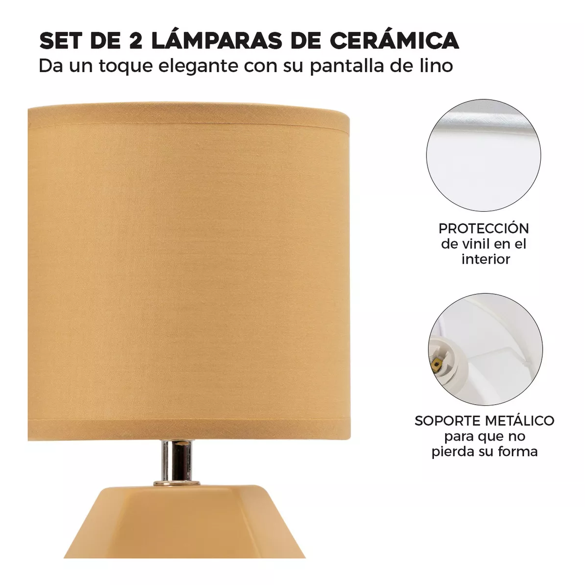 Set De 2 Lámparas De Buró Cerámica Estilo Minimalista 12.5 Estructura Café Pantalla Café.
