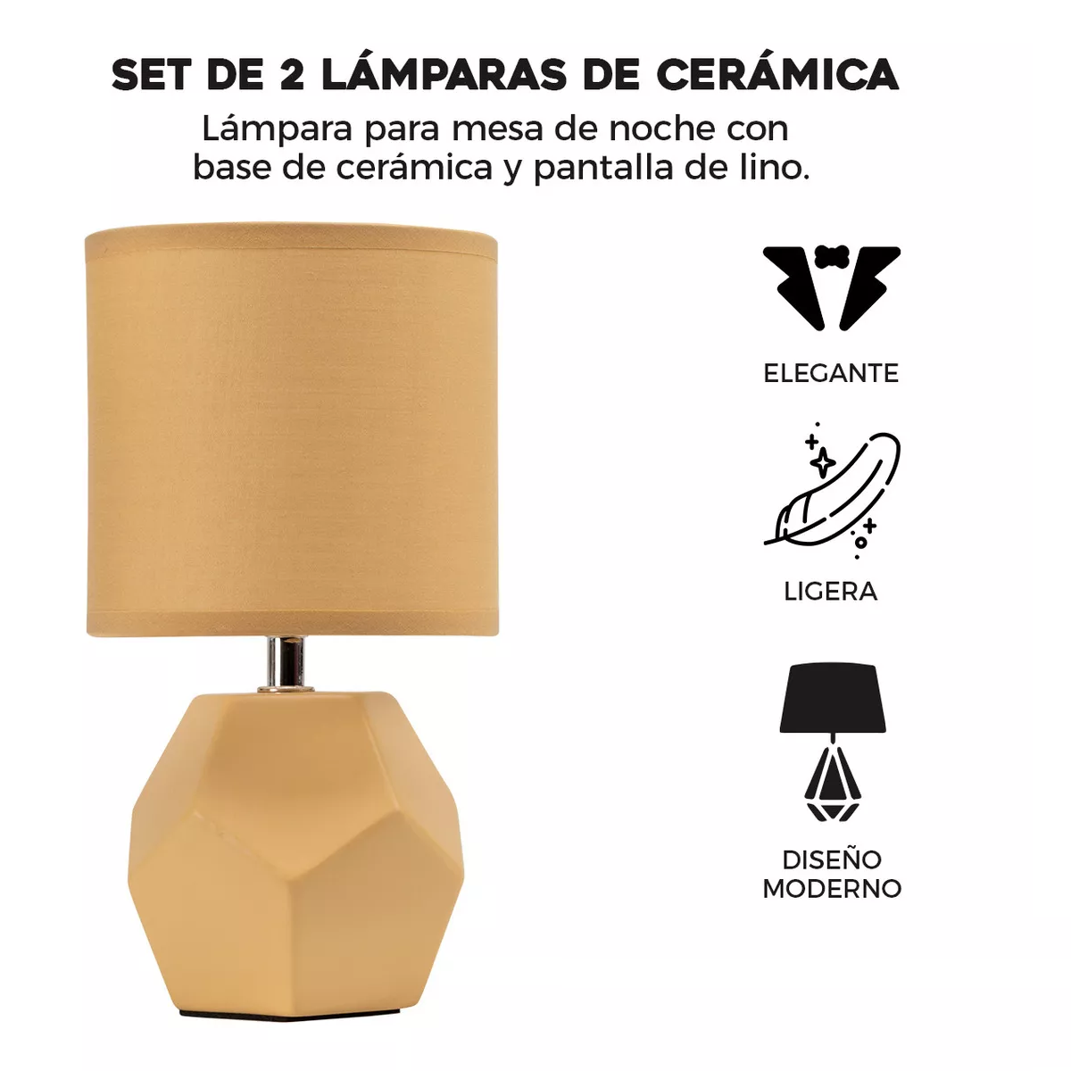 Set De 2 Lámparas De Buró Cerámica Estilo Minimalista 12.5 Estructura Café Pantalla Café.