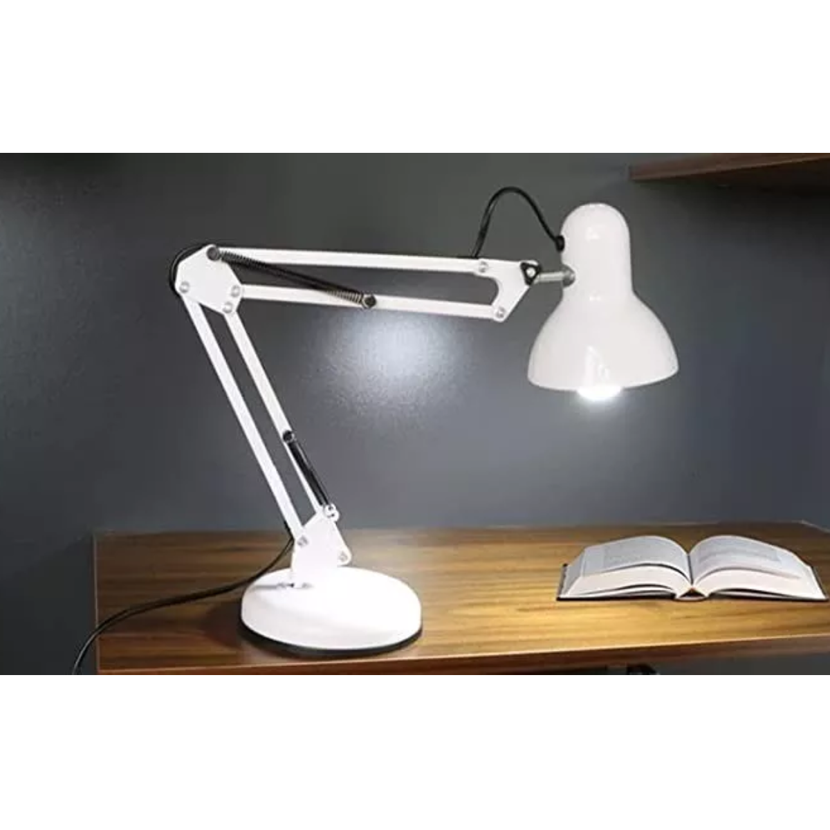 Lámpara De Escritorio Mesa Con Brazo Oscilante De Metal Estructura Blanco.