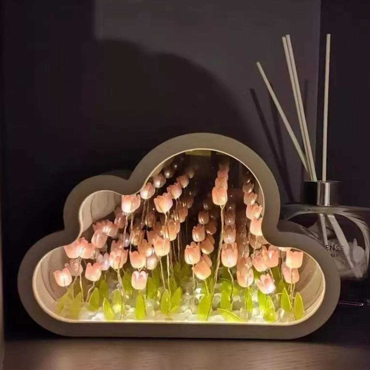 Lámpara Diy Tulips White Cloud, Diy Cloud Tulip Mirror Night Color De La Estructura morado Color De La Pantalla