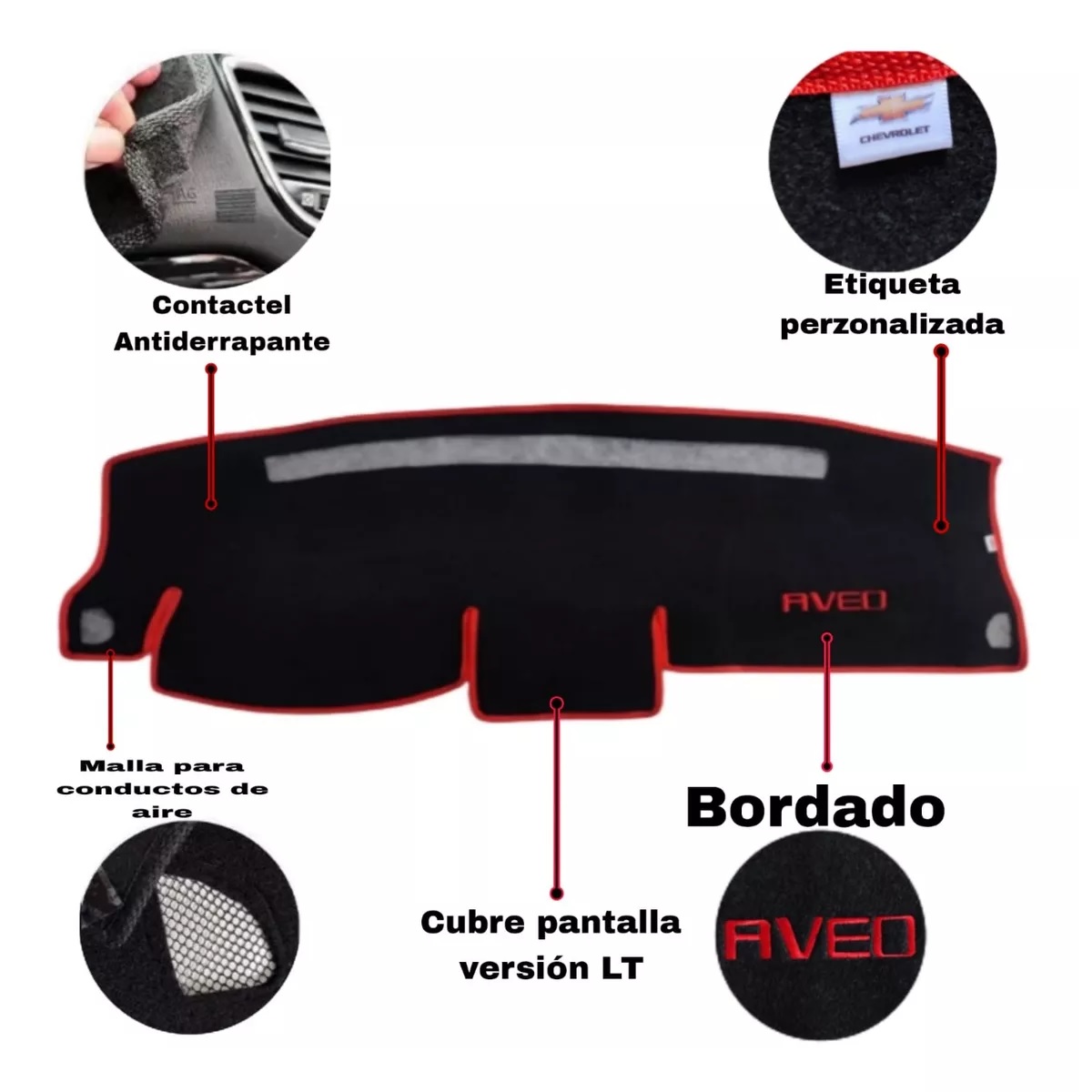 Tapete Cubre Tableros Aveo 2024 Negro/Rojo.