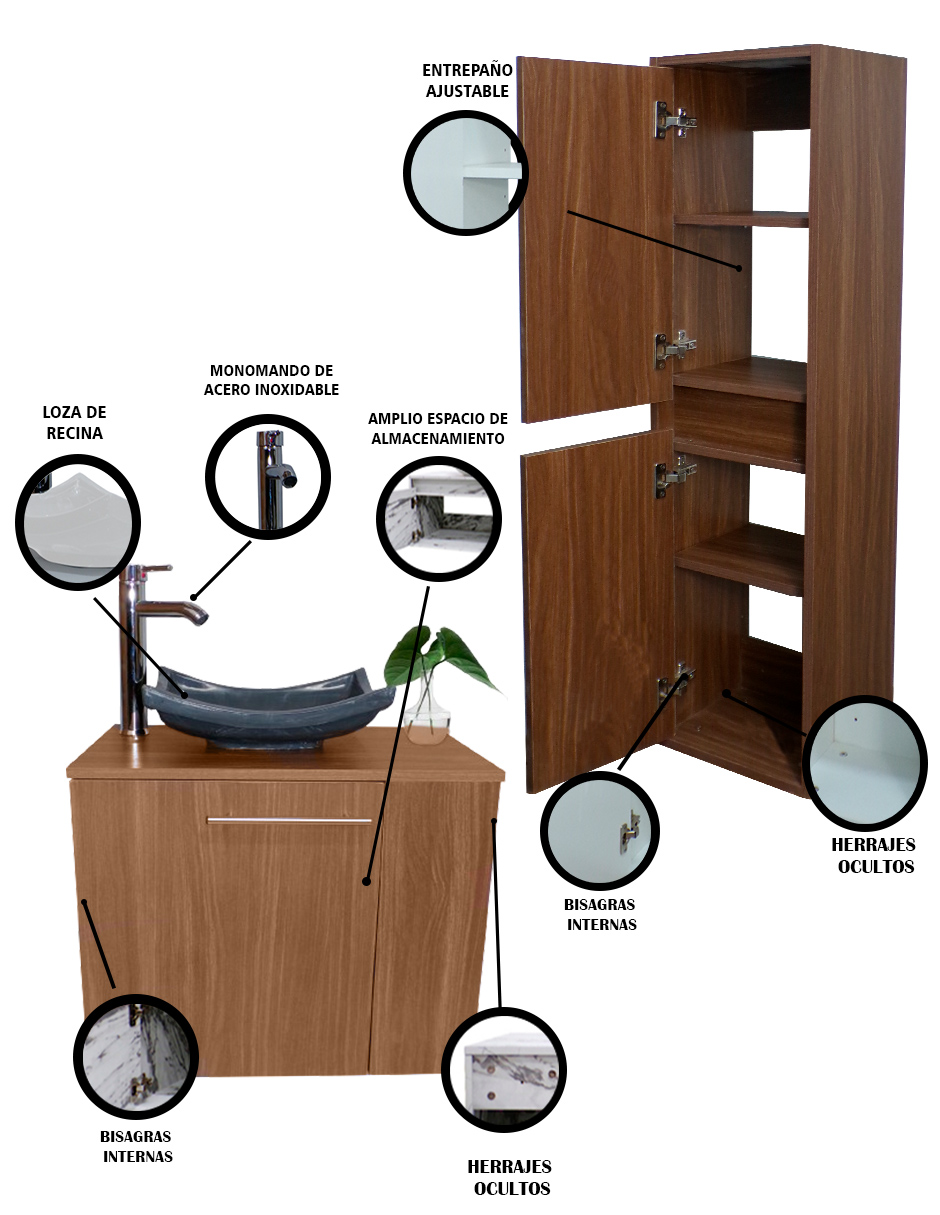 Combo De Gabinete Para Baño Lavamanos Y Monomando Derecho + Gabinete Organizador Garnier