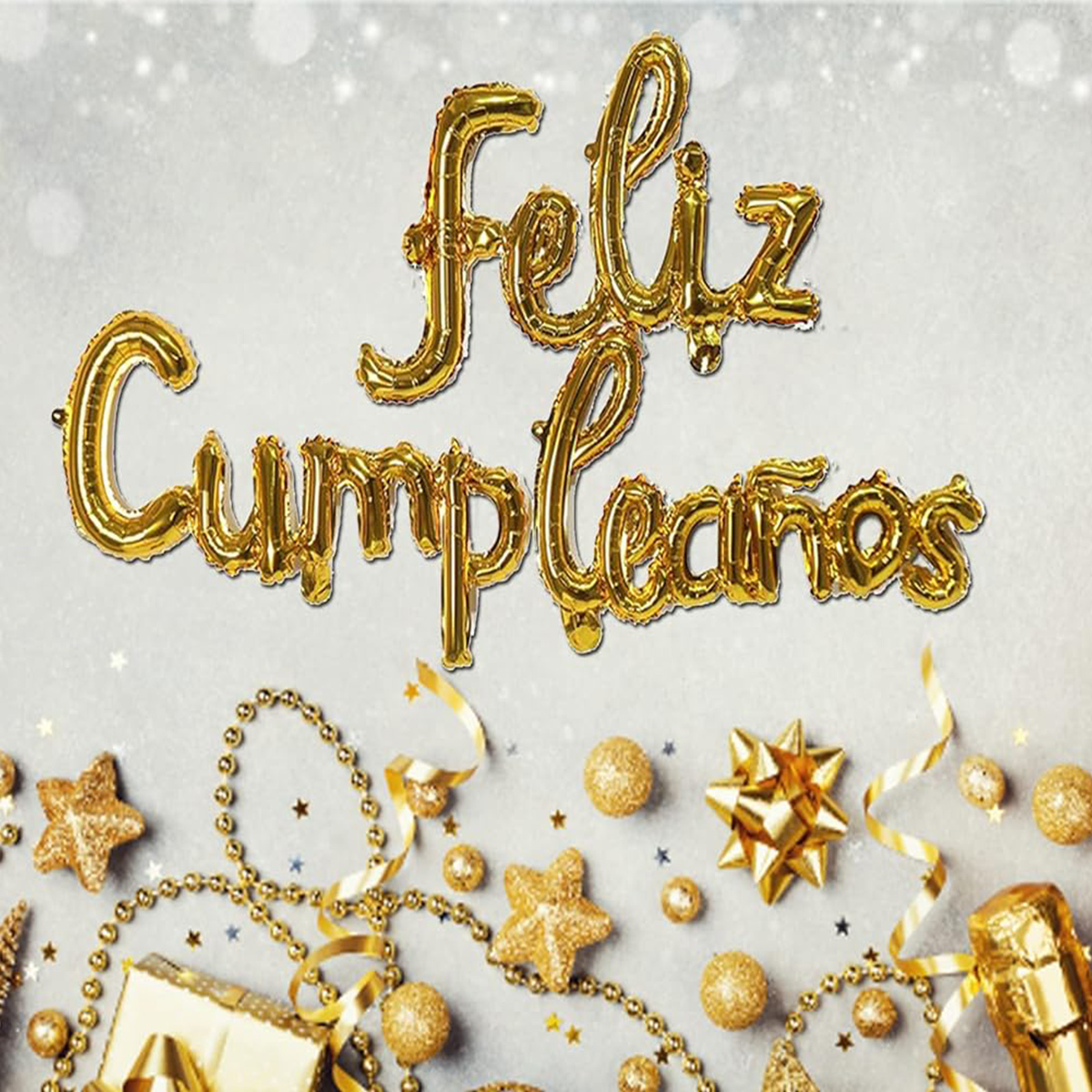 Set Globos Metalicos Feliz Cumpleaños dorado DM.