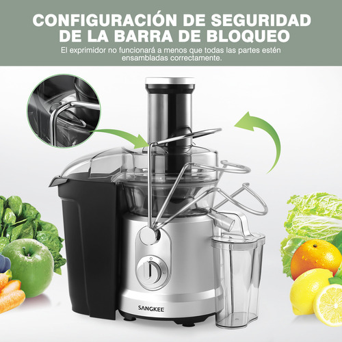 Sangkee Extractor De Jugos, Exprimidor Centrífugo Para Frutas Y Verduras,tubo De Alimentación De 8cm,dos Velocidades Y Cepillos De Limpieza,fácil De Usar/limpiar,taza 800ml, Doméstico, Comercial,1000w