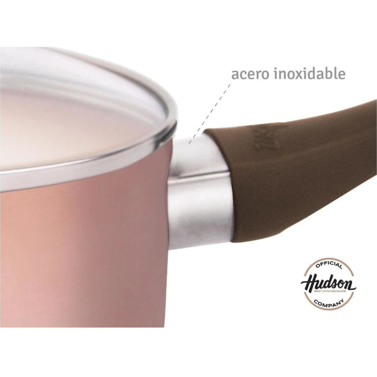 Olla HUDSON 18cm Aluminio Antiadherente con tapa cristal. Color Cobre.