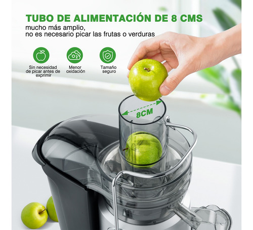 Sangkee Extractor De Jugos, Exprimidor Centrífugo Para Frutas Y Verduras,tubo De Alimentación De 8cm,dos Velocidades Y Cepillos De Limpieza,fácil De Usar/limpiar,taza 800ml, Doméstico, Comercial,1000w
