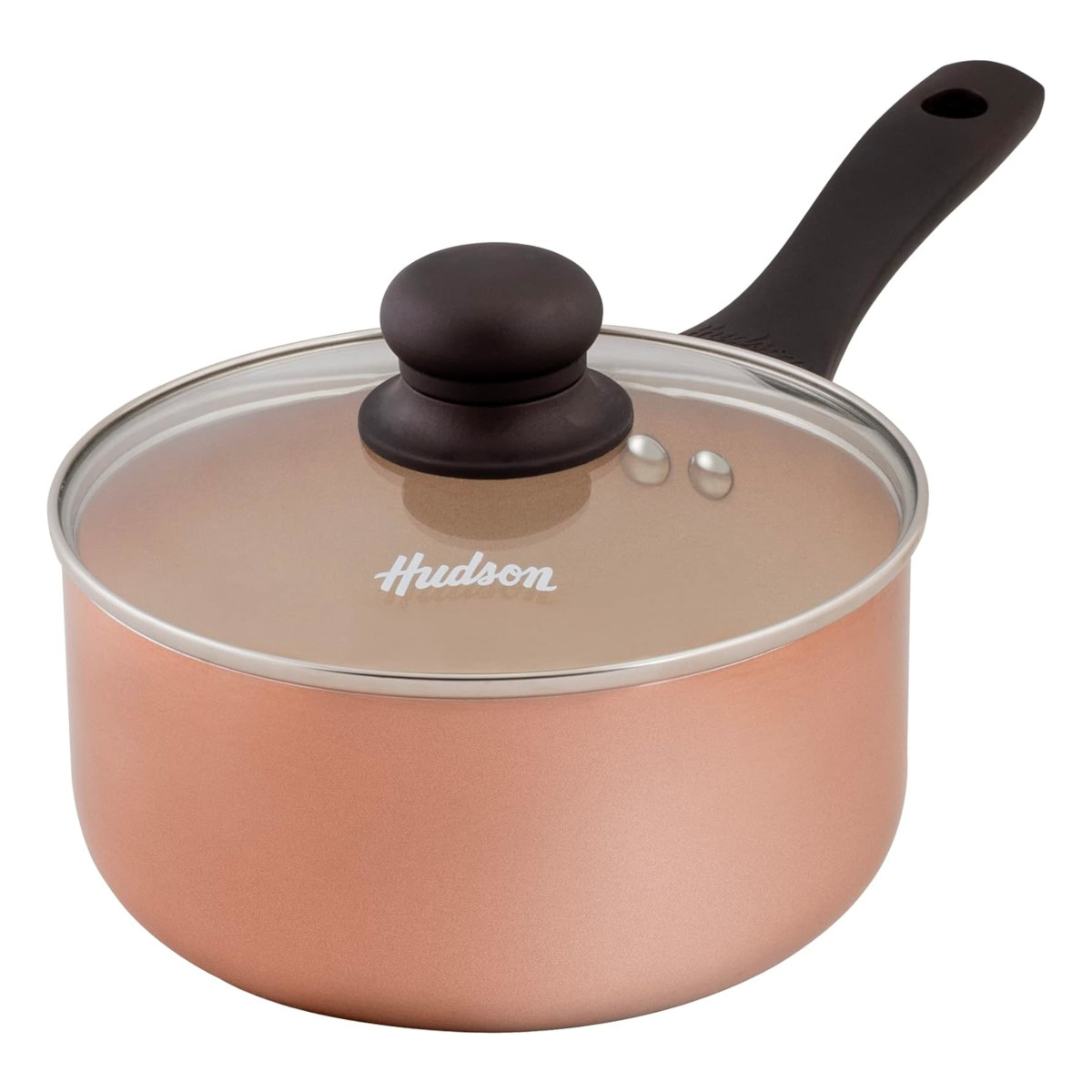Olla HUDSON 18cm Aluminio Antiadherente con tapa cristal. Color Cobre.