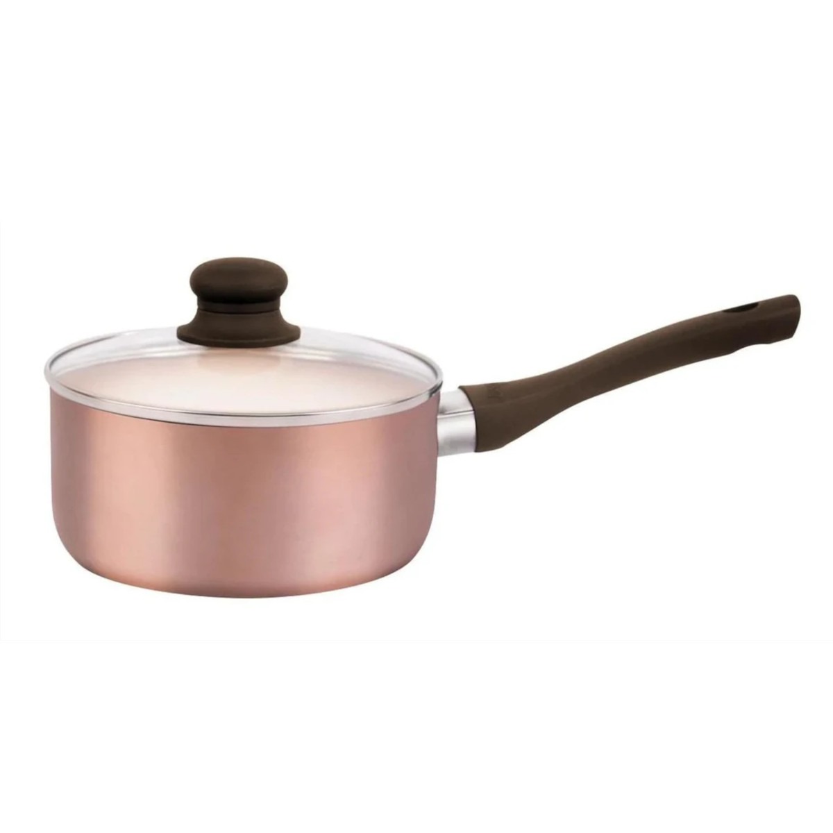Olla HUDSON 18cm Aluminio Antiadherente con tapa cristal. Color Cobre.