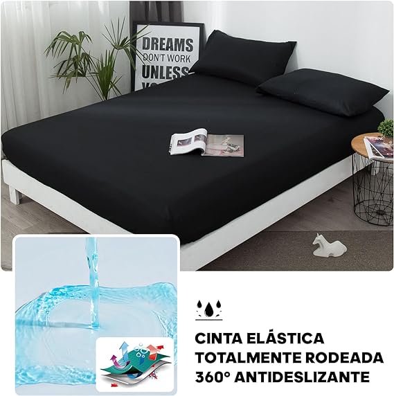 A QICHEN Protector para ColchóN,Protector De ColchóN Tela Suave,Protector De ColchóN Tela Suave 100% Impermeable E HipoalergéNico,Primera Calidad Protector De ColchóN Home (Negro, Matrimonial).