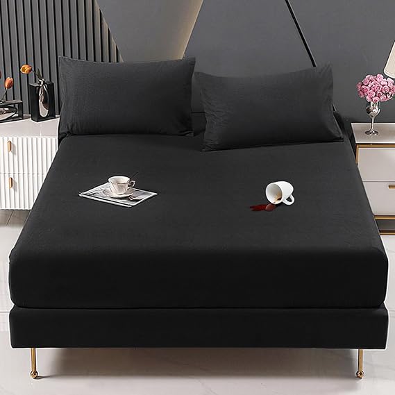 A QICHEN Protector para ColchóN,Protector De ColchóN Tela Suave,Protector De ColchóN Tela Suave 100% Impermeable E HipoalergéNico,Primera Calidad Protector De ColchóN Home (Negro, Matrimonial).