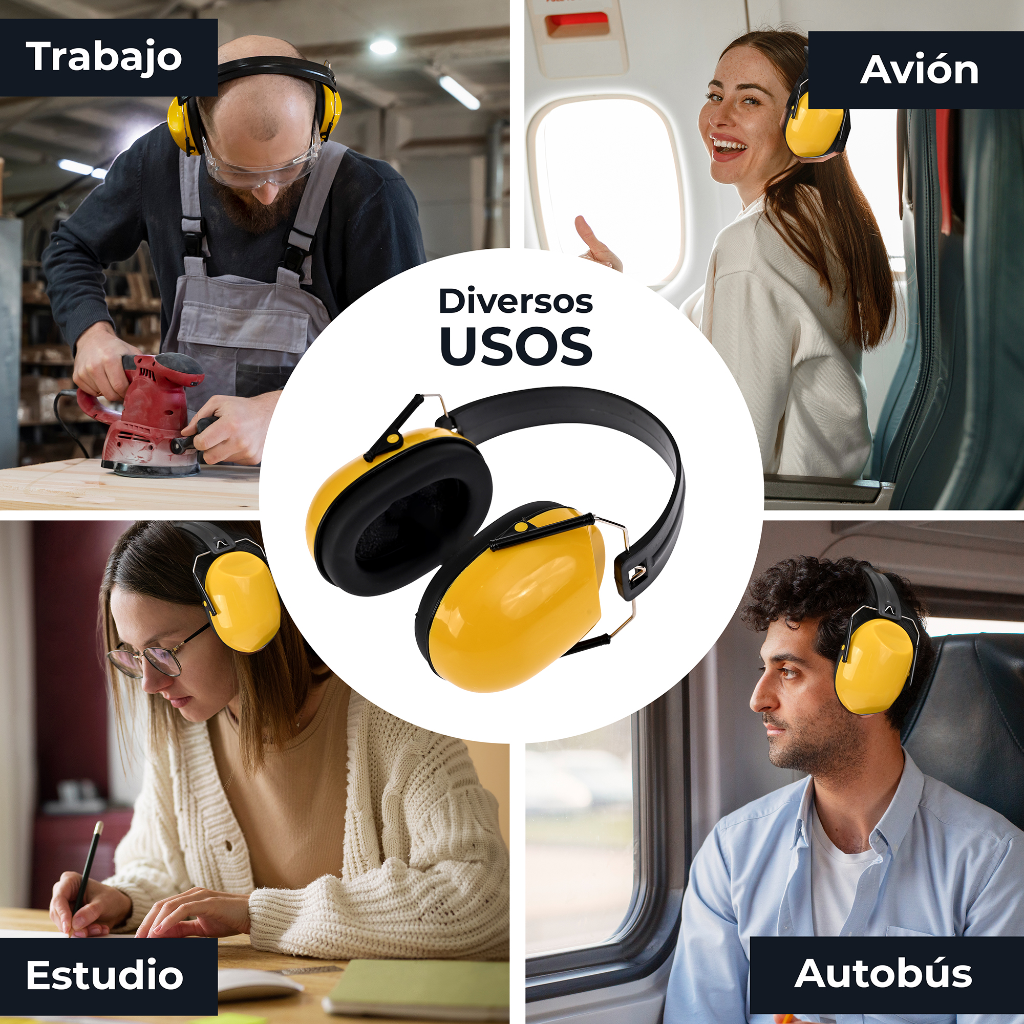 Orejeras de Seguridad. Supresión de ruido. Audífonos de protección. Diseño plegable. .