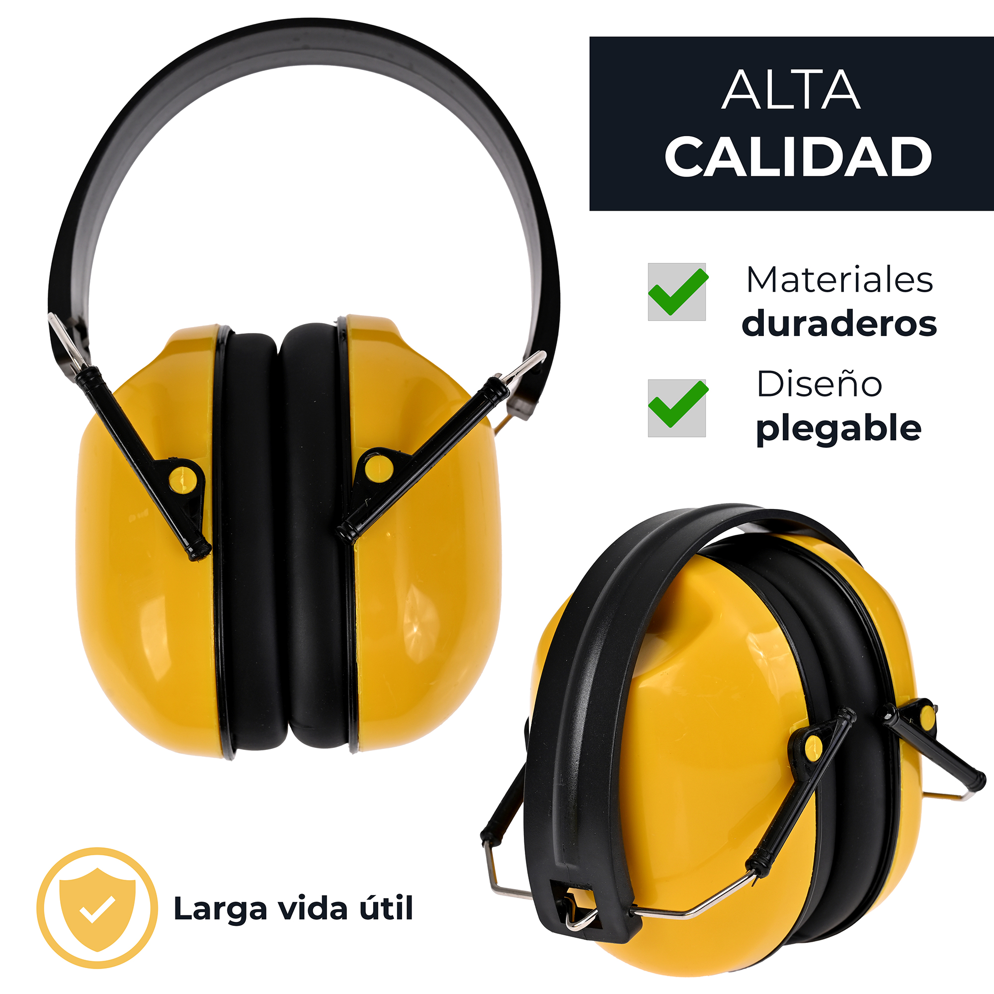 Orejeras de Seguridad. Supresión de ruido. Audífonos de protección. Diseño plegable. .