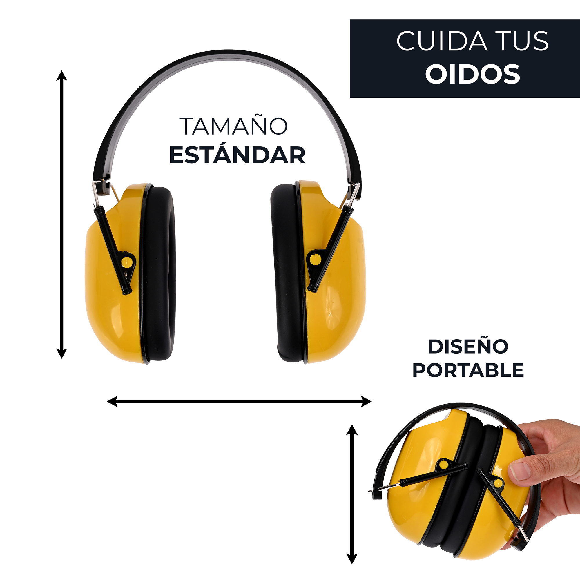 Orejeras de Seguridad. Supresión de ruido. Audífonos de protección. Diseño plegable. .