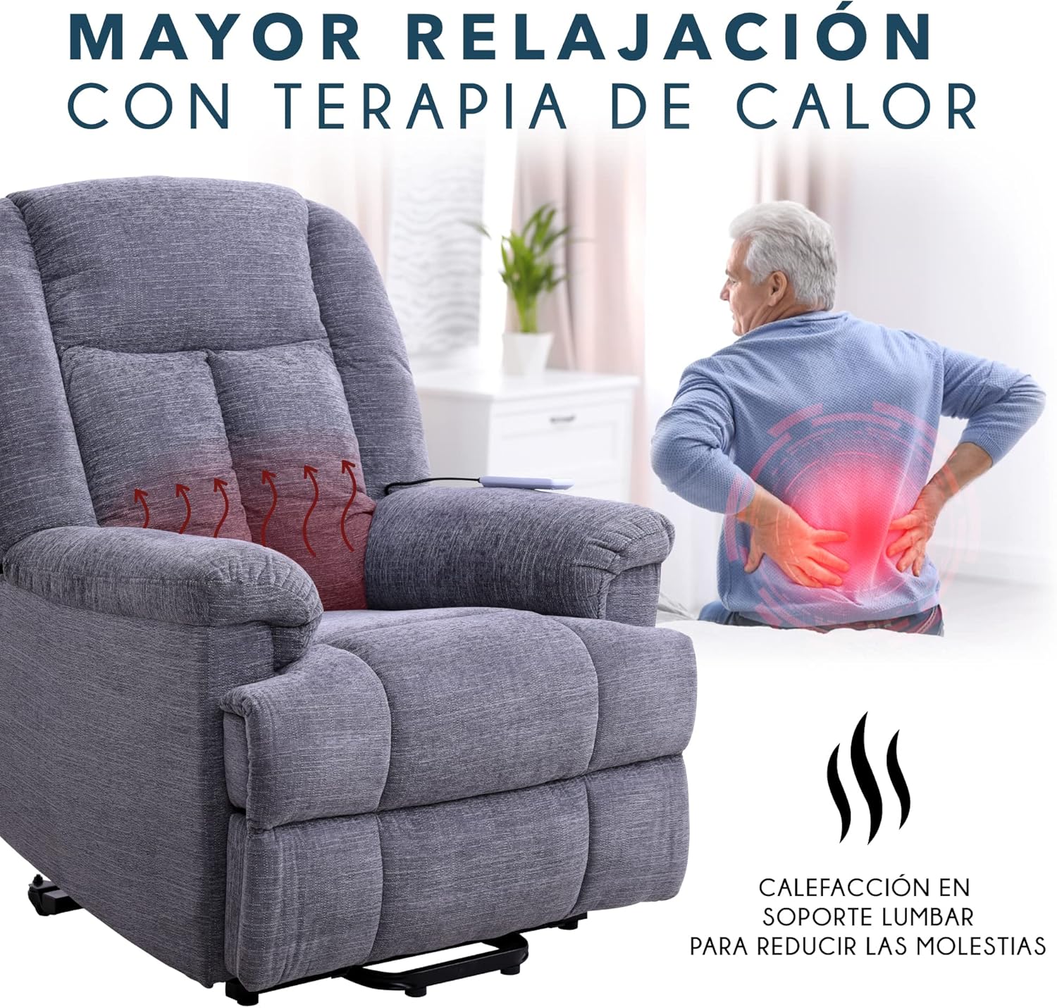 Sillón Reclinable Ixia Eléctrico de Tela con Elevador, Masajeador y Calefacción color Gris.