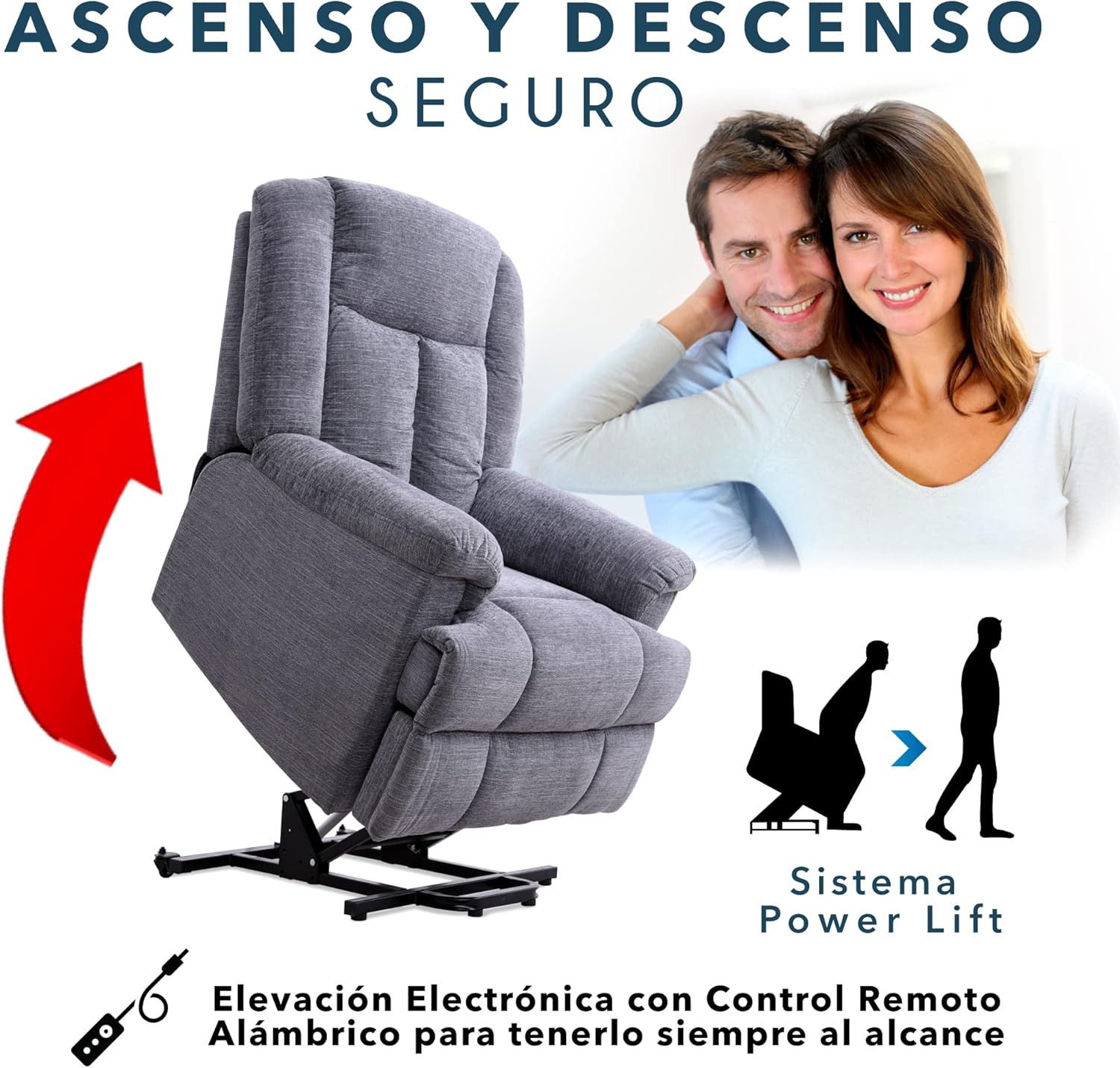 Sillón Reclinable Ixia Eléctrico de Tela con Elevador, Masajeador y Calefacción color Gris.