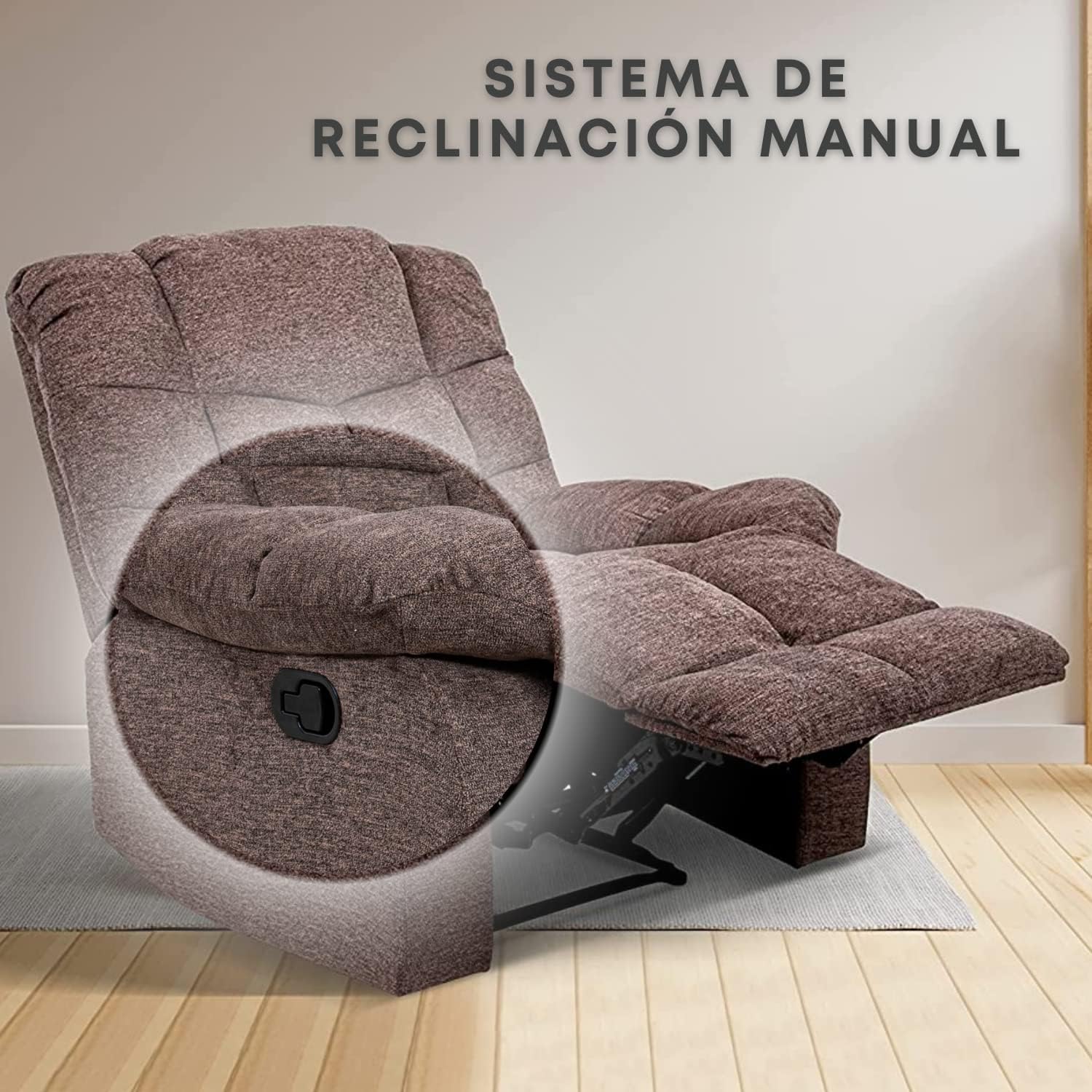 Sillón Reclinable Reposet Manual Ethan de tela color Taupe.