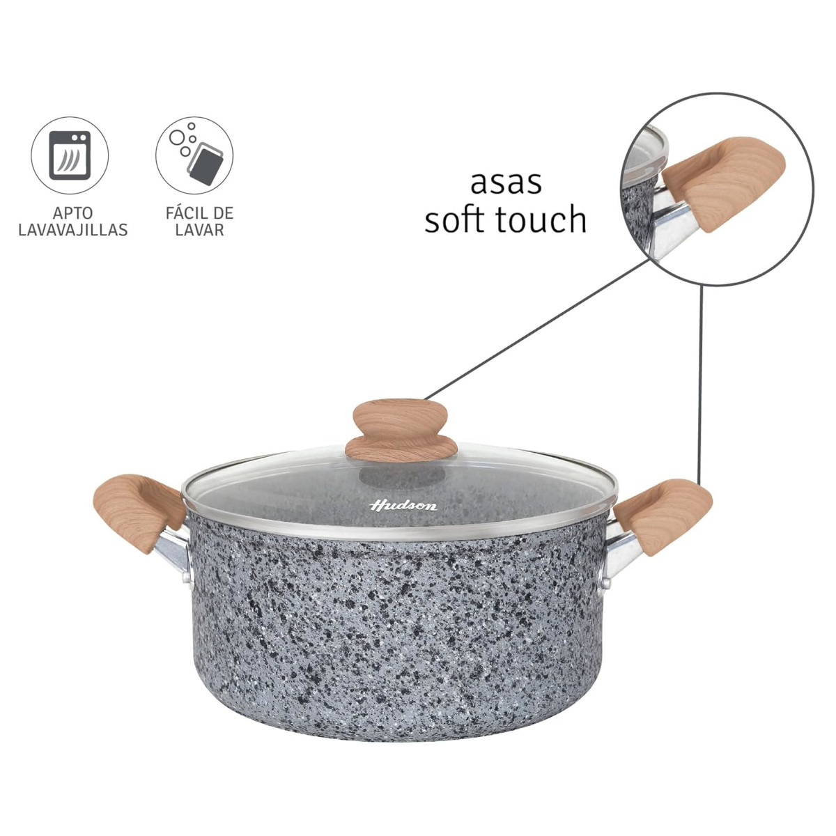 Cacerola Olla HUDSON 24cm Aluminio Forjado Antiadherente Granito.