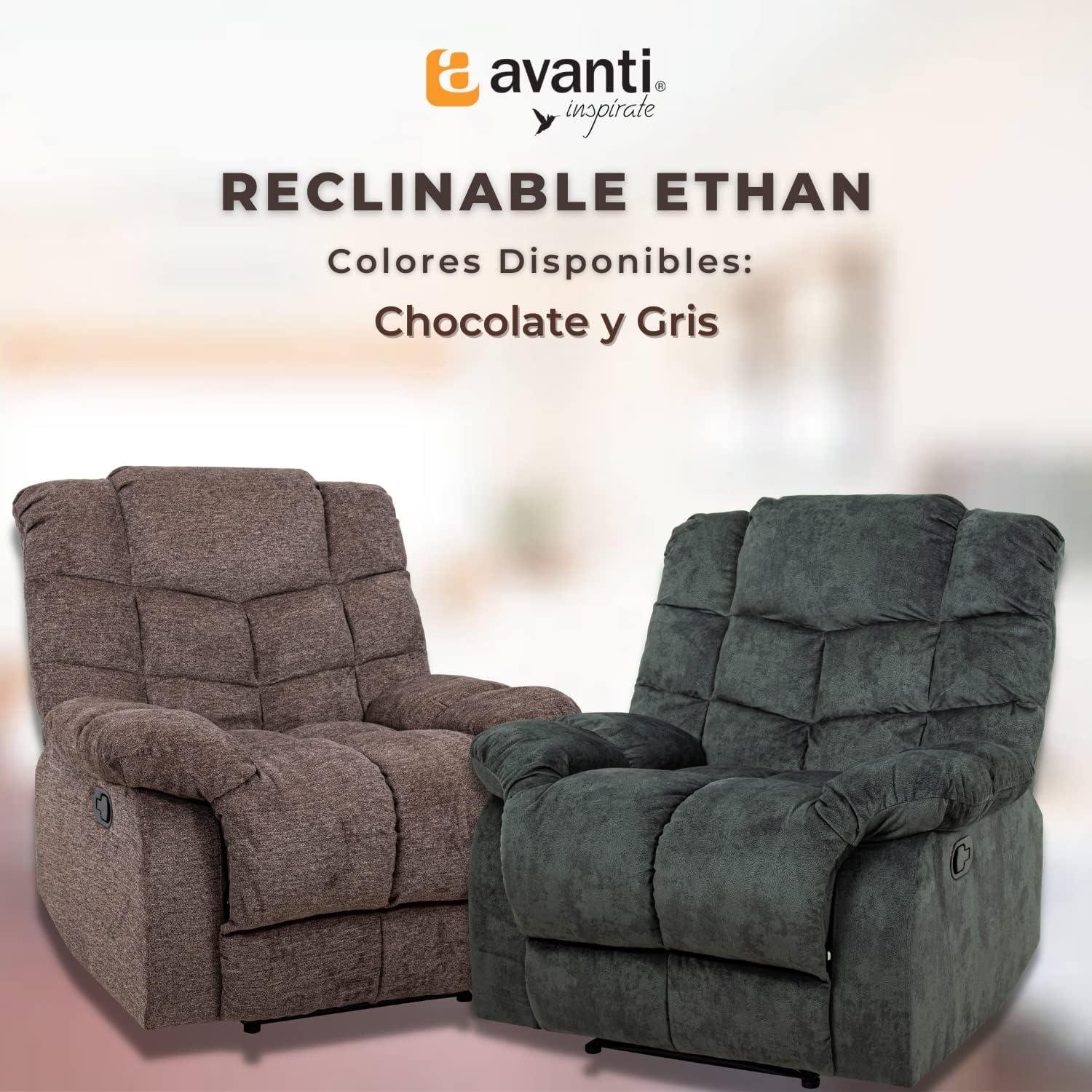 Sillón Reclinable Reposet Manual Ethan de tela color Taupe.