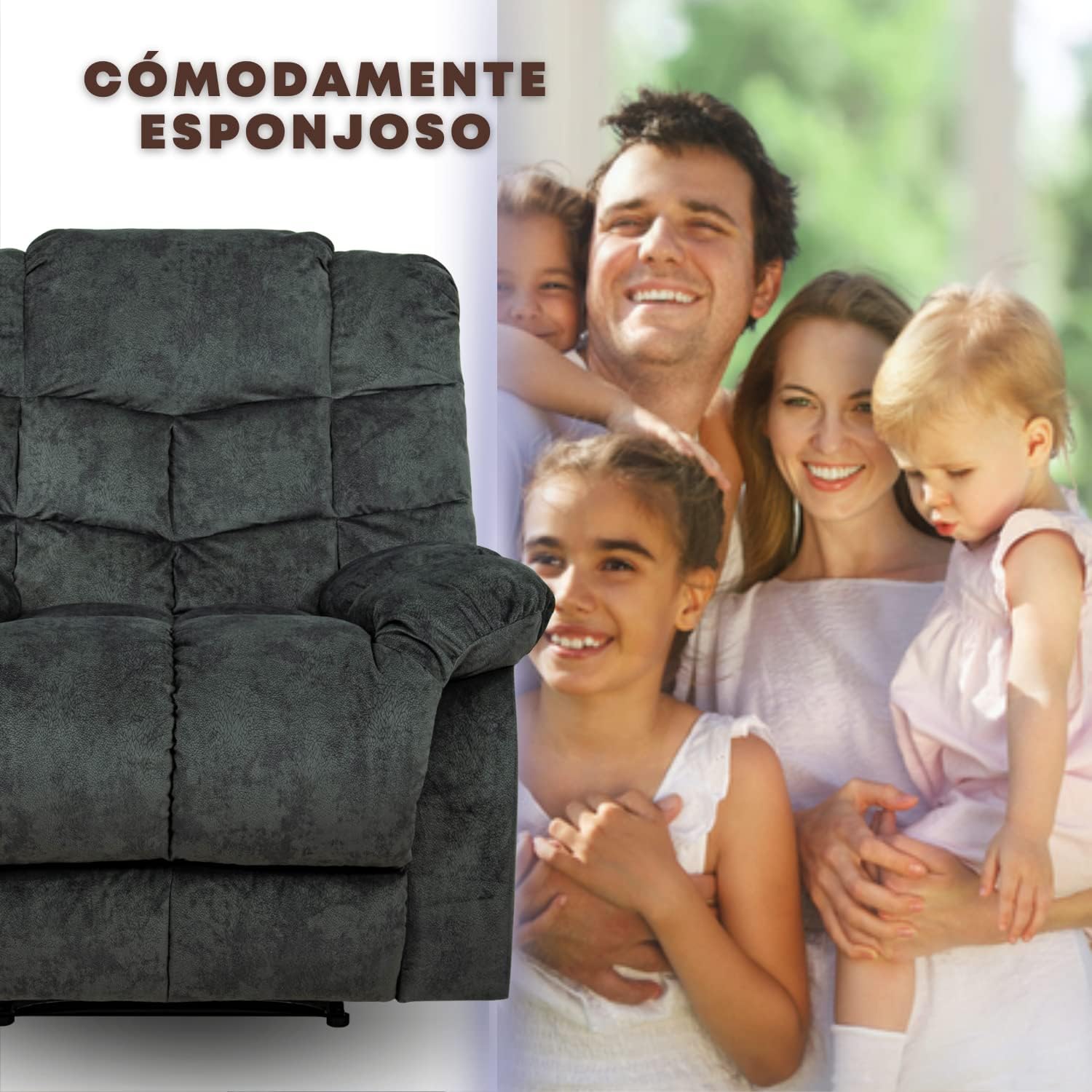 Sillón Reclinable Reposet Manual Ethan de tela color Gris.