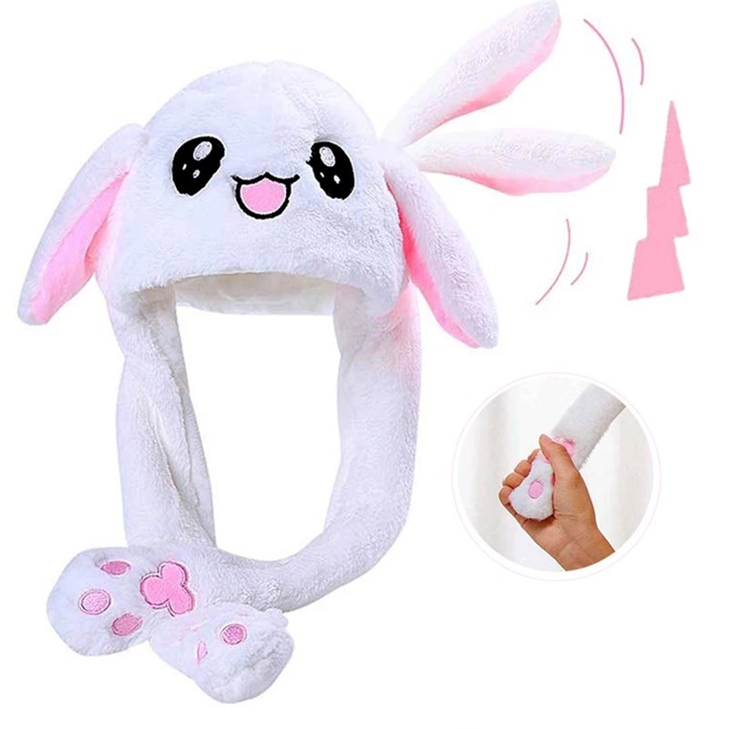 Gorro Orejas Moviles Dibujos Animados Niños Adultos Conejo Blanco