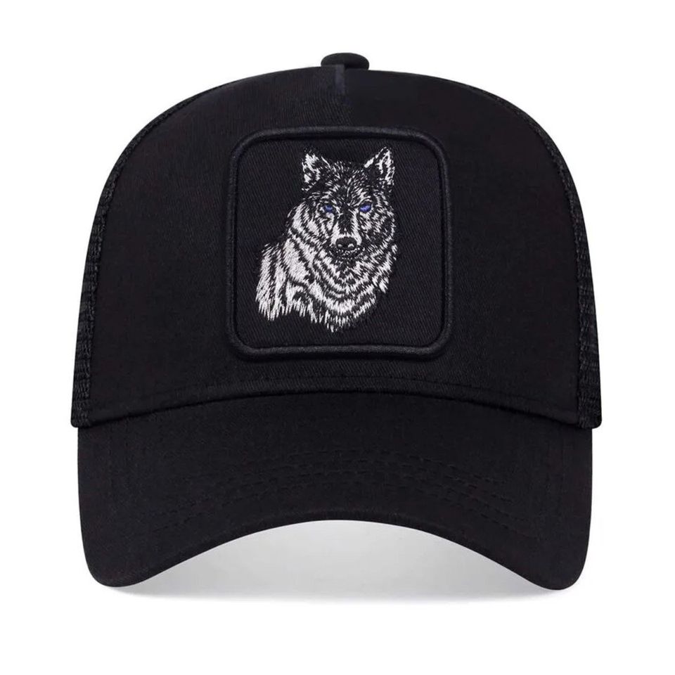Gorra red lobo béisbol bordado negro sombreros casuales ajustables sombrero protección solar.