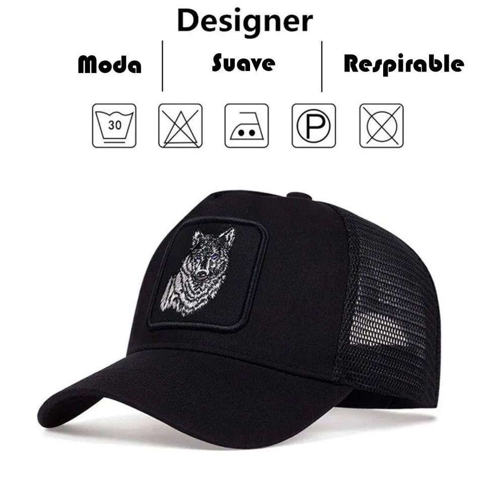 Gorra red lobo béisbol bordado negro sombreros casuales ajustables sombrero protección solar.