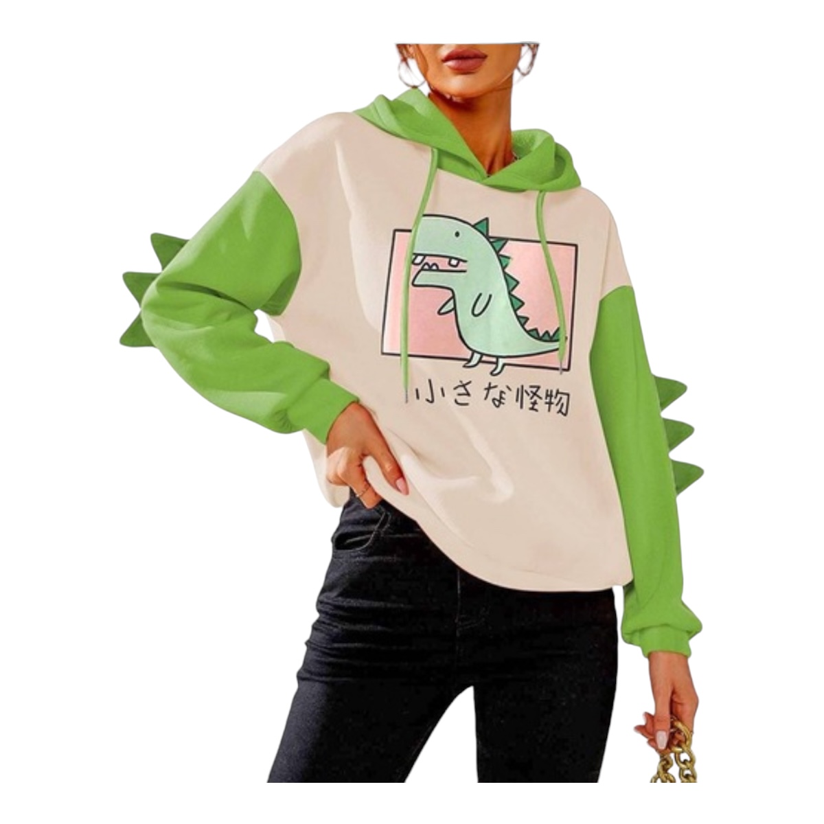 Sudadera Con Capucha De Dinosaurios Manga Larga Para Mujer Talla Grande